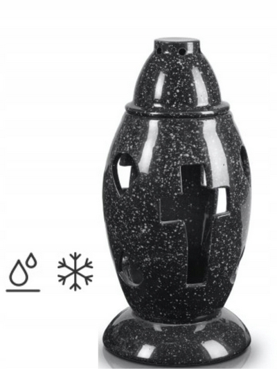 Hrobový lampion z keramiky Mramorový Vzor 28 cm čierny